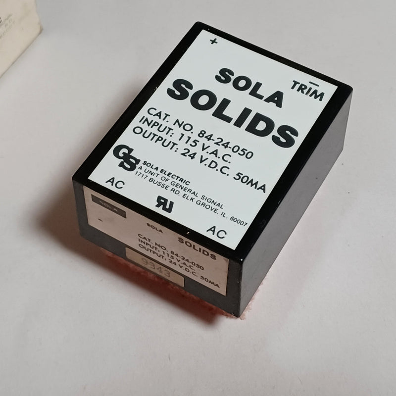 SOLA 84-24-050 115VAC In, 24VDC Out Power Supply SOLA SOLIDS